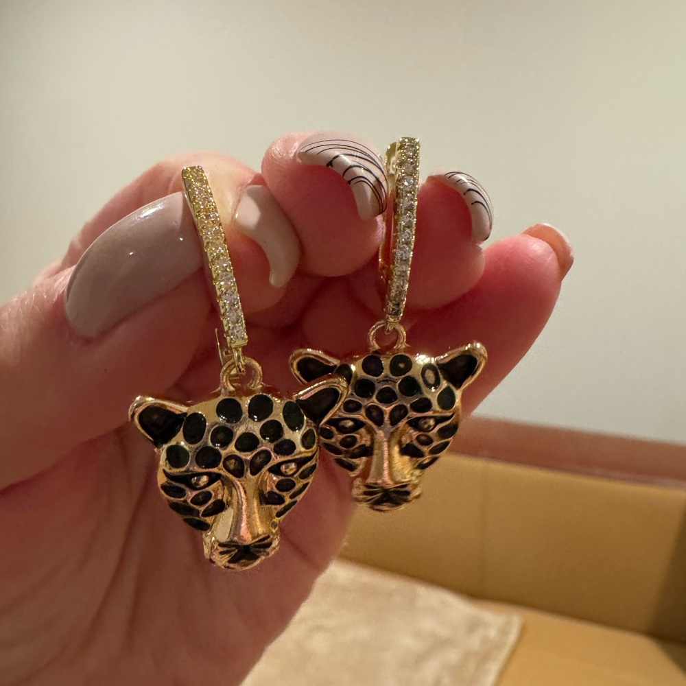 Gold and Black Leopard Earrings